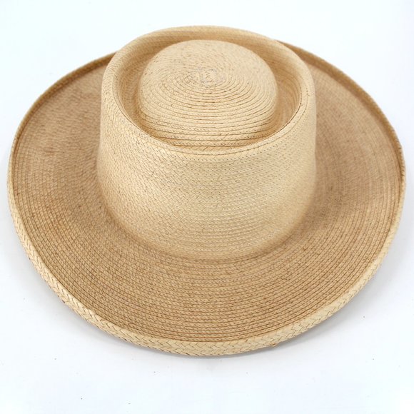 Vintage 1950s 1960s Straw Cowboy Hat Gambler Crown Mid Brim Cream Beige - Picture 6 of 12